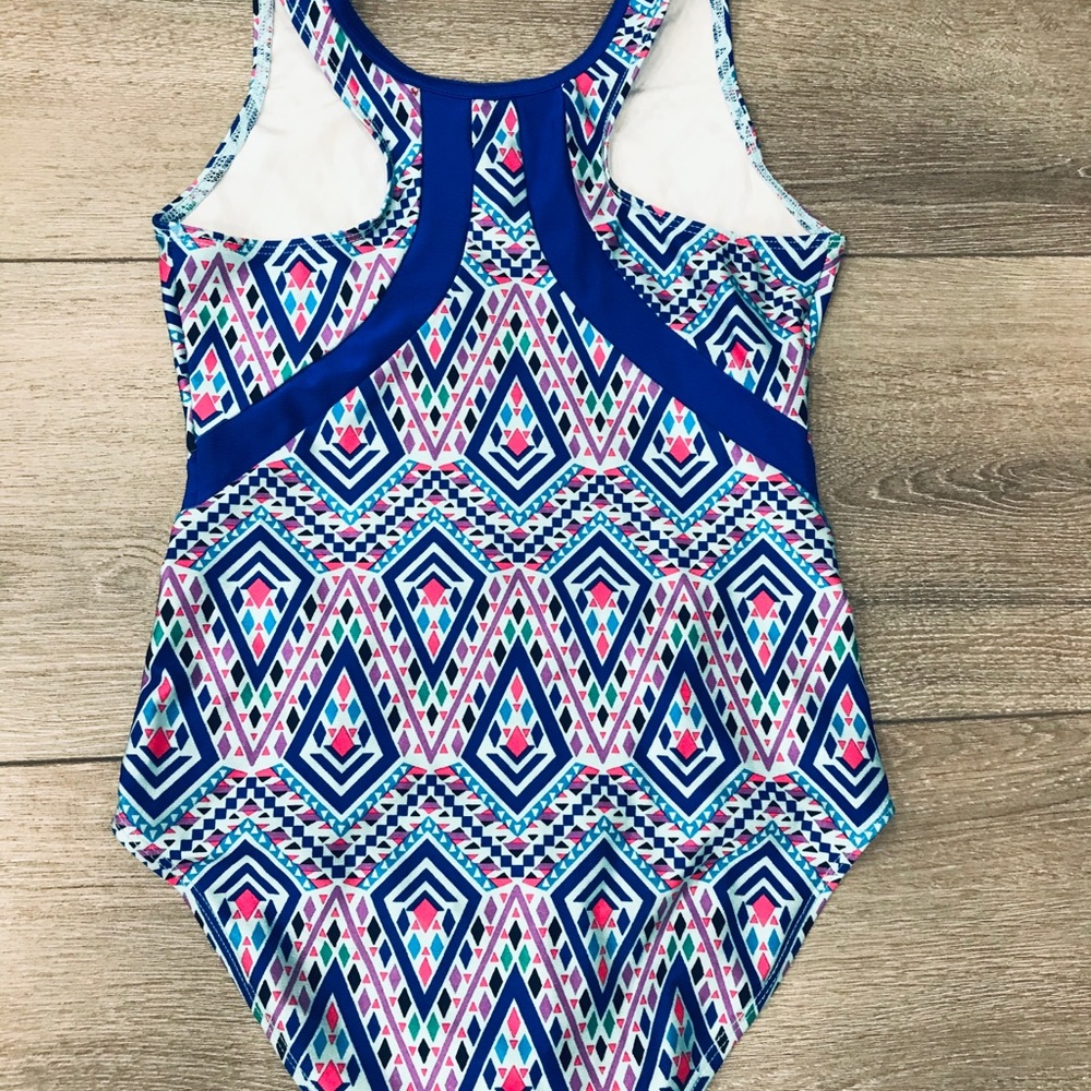 A blue racer back leotard